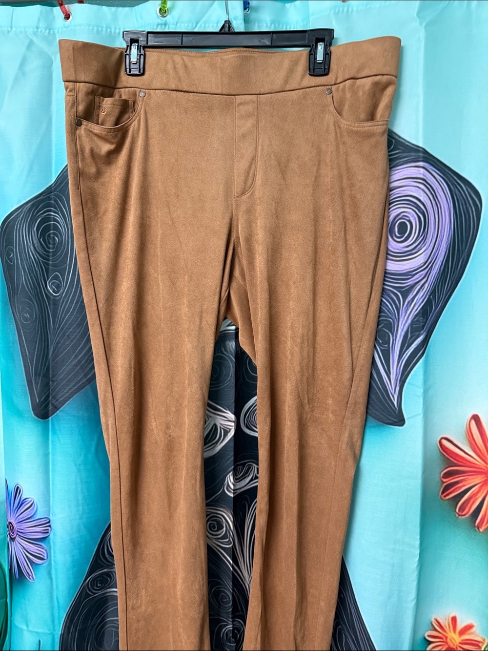 Gloria Vanderbilt Brown Faux Suede ,stretch waist pants SZ 18, 2 pc set